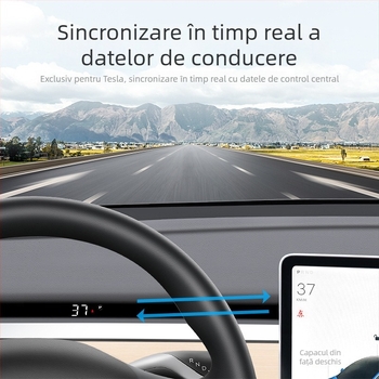 Display HUD pentru bord T5, rezoluție HD, alimentare prin OBD, compatibil Model 3 și Model Y