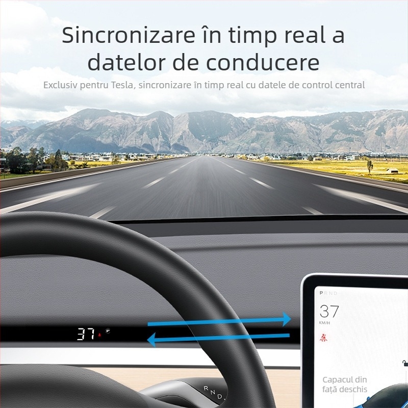 Display HUD pentru bord T5, rezoluție HD, alimentare prin OBD, compatibil Model 3 și Model Y