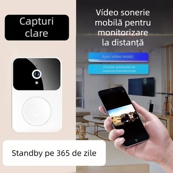 Sonerie video pentru ușă X9 — alimentare cu baterie AA, 5V, vedere nocturnă HD, captură, pentru uz casnic