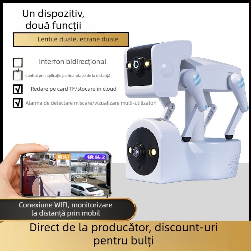 Cameră inteligentă de supraveghere Wi-Fi: 1080p, lentilă de 3,6 mm, interval 10–30 m, vizualizare color la noapte, control prin aplicație mobilă (Android, iOS)