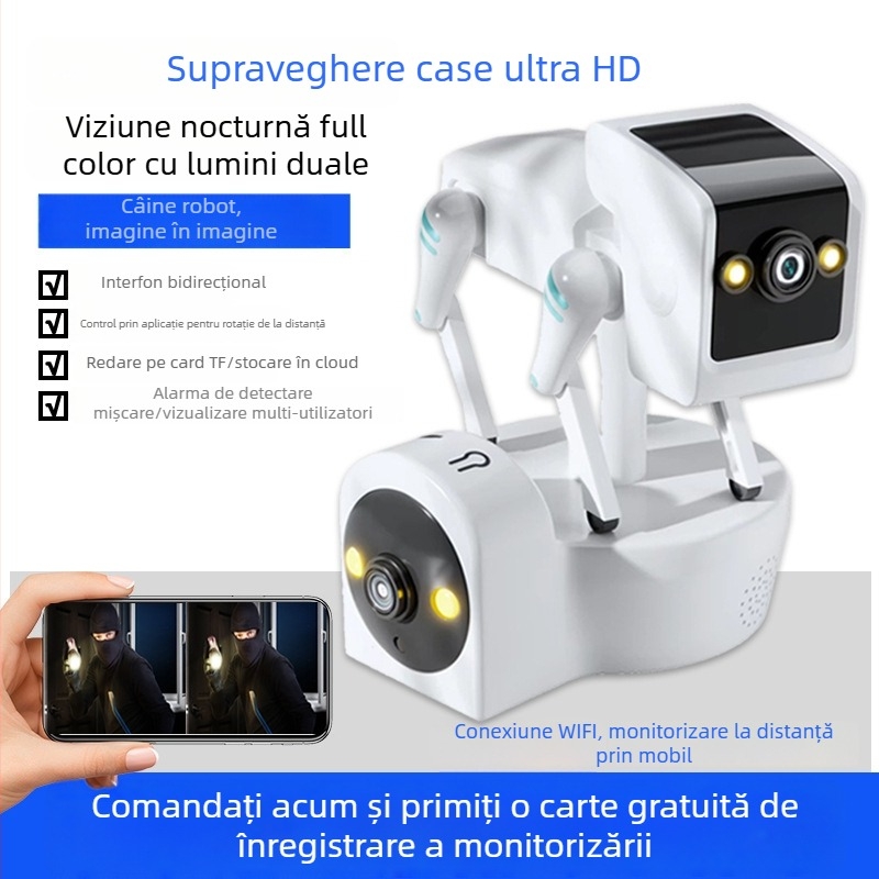 Cameră inteligentă de supraveghere Wi-Fi: 1080p, lentilă de 3,6 mm, interval 10–30 m, vizualizare color la noapte, control prin aplicație mobilă (Android, iOS)