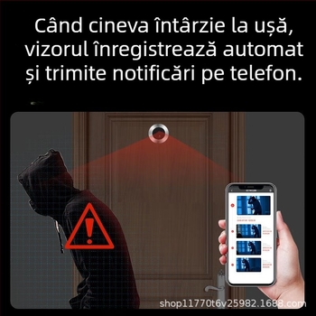 Sonerie video cu cameră wireless tip cat-eye — model Q17, alimentare prin încărcare, 5V, pentru locuințe și apartamente (Model: Q17 · Alimentare: Încărcare · Tensiune: 5V · Aplicare: Locuințe, Apartamente · Tip: Sonerie video pentru ușă)