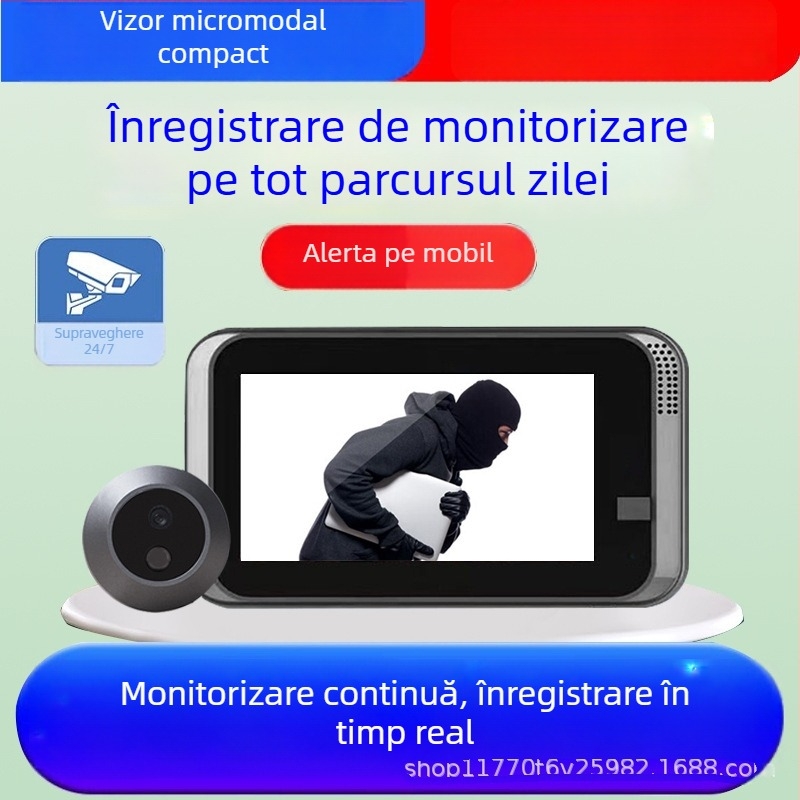 Sonerie video cu cameră wireless tip cat-eye — model Q17, alimentare prin încărcare, 5V, pentru locuințe și apartamente (Model: Q17 · Alimentare: Încărcare · Tensiune: 5V · Aplicare: Locuințe, Apartamente · Tip: Sonerie video pentru ușă)