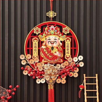 Pandantivul Zeului Bogăției cu capul în mișcare, handmade, stil chinezesc, decor pentru sufragerie, Festivalul Primăverii (Material: Alte; Meșteșug: Manual; Stil: Chinezesc; Locație: Sufragerie; Sărbătoare: Festivalul Primăverii)