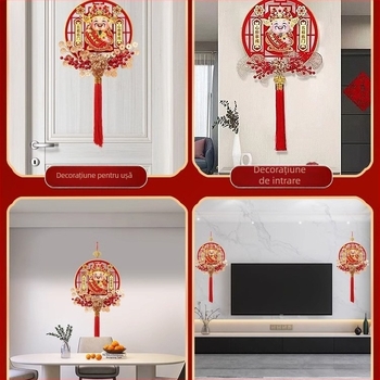 Pandantivul Zeului Bogăției cu capul în mișcare, handmade, stil chinezesc, decor pentru sufragerie, Festivalul Primăverii (Material: Alte; Meșteșug: Manual; Stil: Chinezesc; Locație: Sufragerie; Sărbătoare: Festivalul Primăverii)