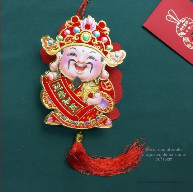 Pandantivul Zeului Bogăției cu capul în mișcare, handmade, stil chinezesc, decor pentru sufragerie, Festivalul Primăverii (Material: Alte; Meșteșug: Manual; Stil: Chinezesc; Locație: Sufragerie; Sărbătoare: Festivalul Primăverii)