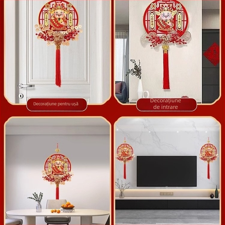 Pandantivul Zeului Bogăției cu capul în mișcare, handmade, stil chinezesc, decor pentru sufragerie, Festivalul Primăverii (Material: Alte; Meșteșug: Manual; Stil: Chinezesc; Locație: Sufragerie; Sărbătoare: Festivalul Primăverii)