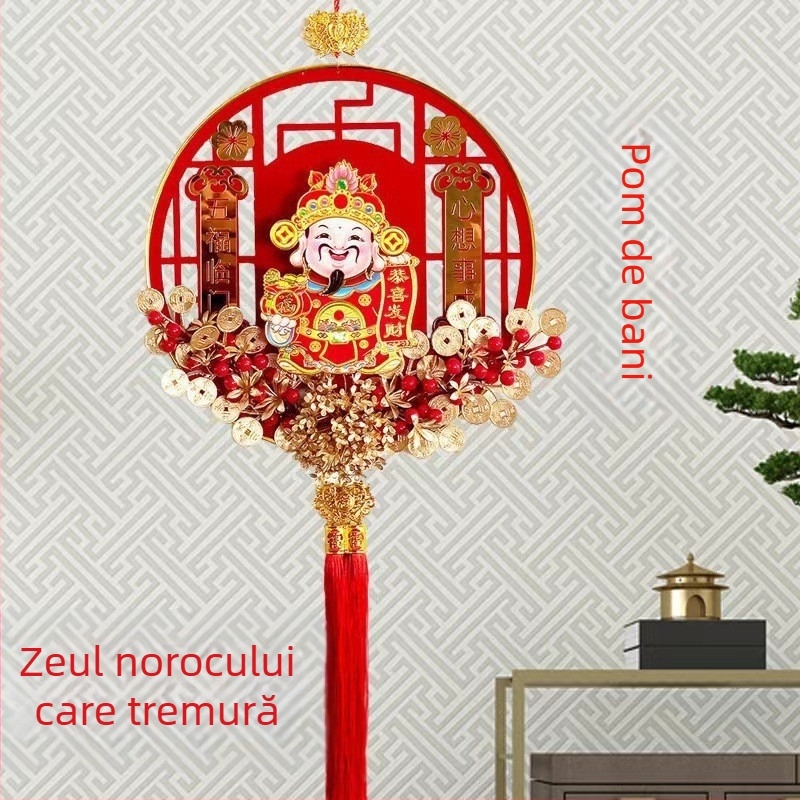Pandantivul Zeului Bogăției cu capul în mișcare, handmade, stil chinezesc, decor pentru sufragerie, Festivalul Primăverii (Material: Alte; Meșteșug: Manual; Stil: Chinezesc; Locație: Sufragerie; Sărbătoare: Festivalul Primăverii)