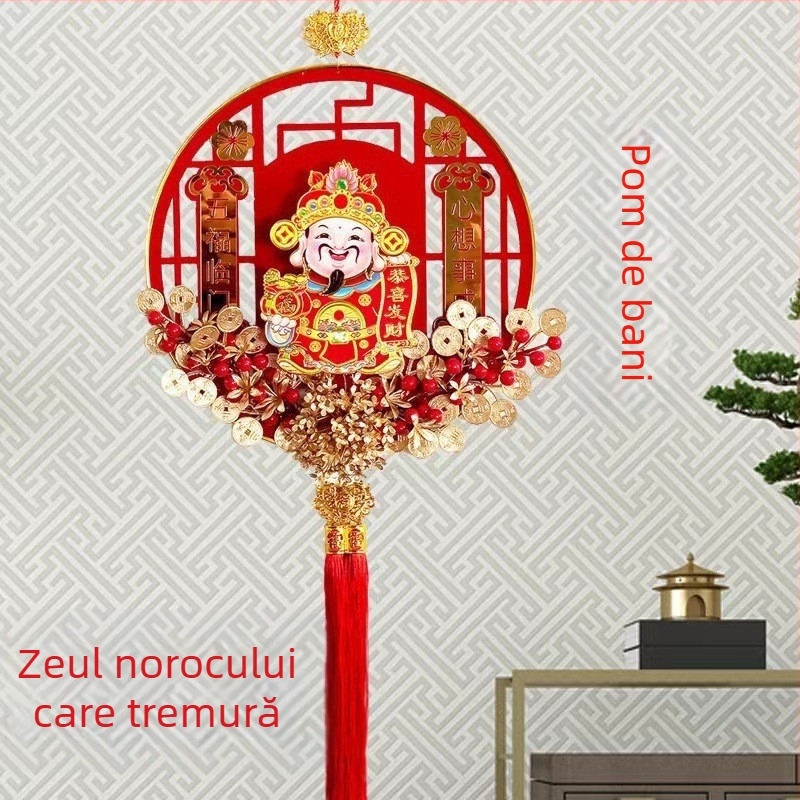 Pandantivul Zeului Bogăției cu capul în mișcare, handmade, stil chinezesc, decor pentru sufragerie, Festivalul Primăverii (Material: Alte; Meșteșug: Manual; Stil: Chinezesc; Locație: Sufragerie; Sărbătoare: Festivalul Primăverii)