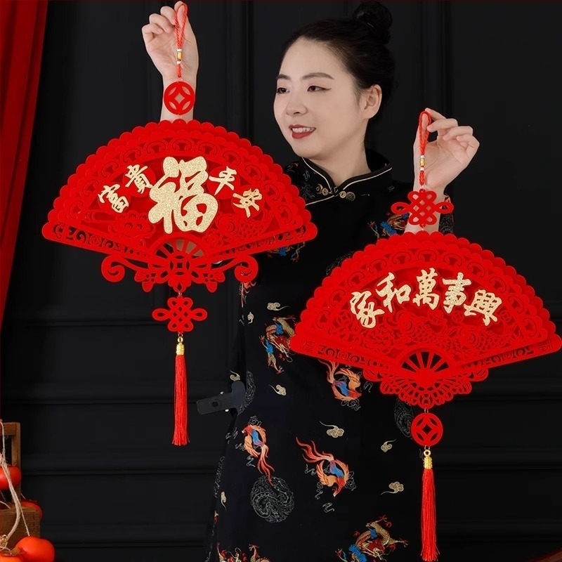 Pandantiv 3D cu binecuvântare pentru Anul Calului — decor de Anul Nou din velur textil, imprimare termică, pentru ușa de intrare