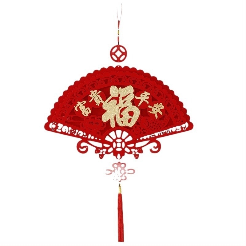 Pandantiv 3D cu binecuvântare pentru Anul Calului — decor de Anul Nou din velur textil, imprimare termică, pentru ușa de intrare