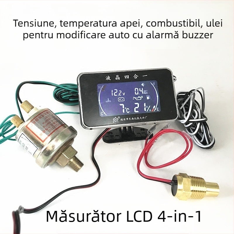 Măsurător LCD 4 în 1: presiunea uleiului, tensiunea, temperatura apei și nivelul uleiului, universal 12V-24V pentru mașini și camioane