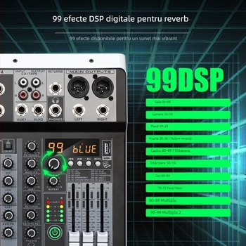 ZXI mixer cu 4 canale Bluetooth USB mini, cu card de sunet încorporat, pentru scenă și transmisie în direct