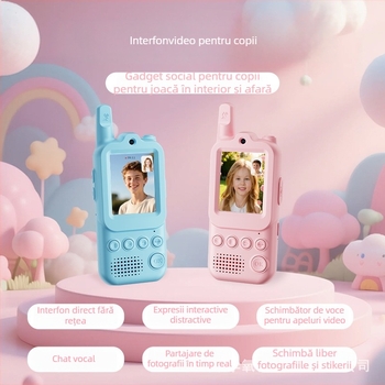 Walkie-Talkie video pentru copii cu ecran, 2,4 GHz, 1 canal, comunicație HD, baterie Li-ion 650 mAh