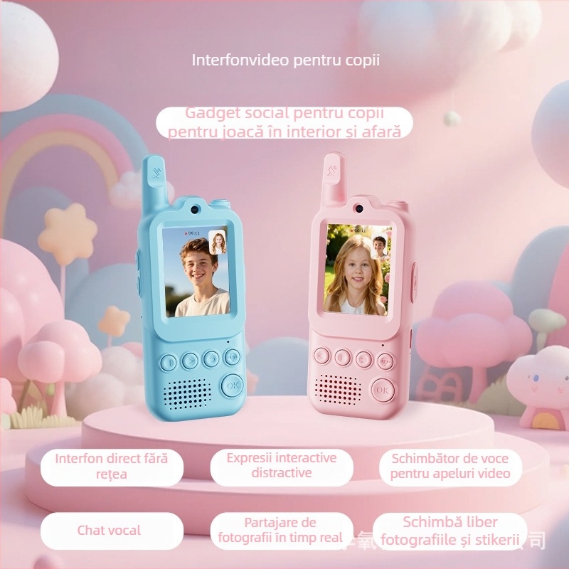 Walkie-Talkie video pentru copii cu ecran, 2,4 GHz, 1 canal, comunicație HD, baterie Li-ion 650 mAh