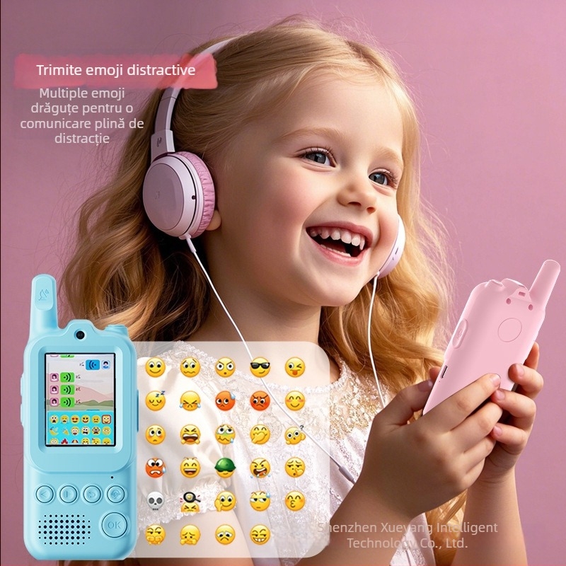 Walkie-Talkie video pentru copii cu ecran, 2,4 GHz, 1 canal, comunicație HD, baterie Li-ion 650 mAh