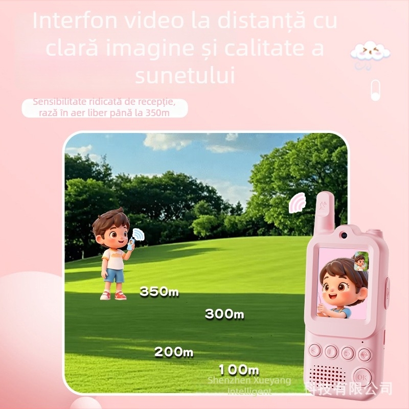 Walkie-Talkie video pentru copii cu ecran, 2,4 GHz, 1 canal, comunicație HD, baterie Li-ion 650 mAh
