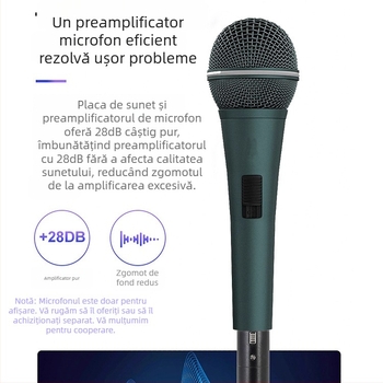 Preamplificator portabil pentru microfon dinamic (alimentare 48V, placă de sunet încorporată și reducere a zgomotului)
