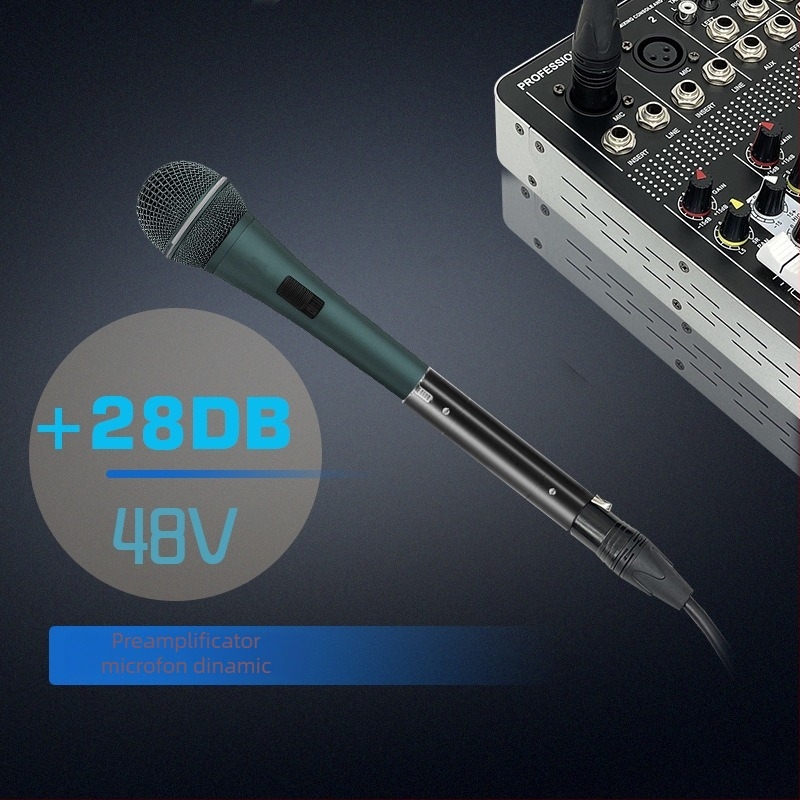 Preamplificator portabil pentru microfon dinamic (alimentare 48V, placă de sunet încorporată și reducere a zgomotului)