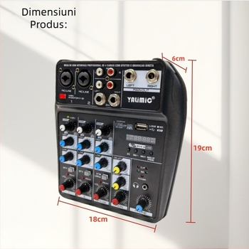 Yalimic Mixer audio USB Bluetooth cu 4 canale pentru înregistrare pe calculator și streaming live