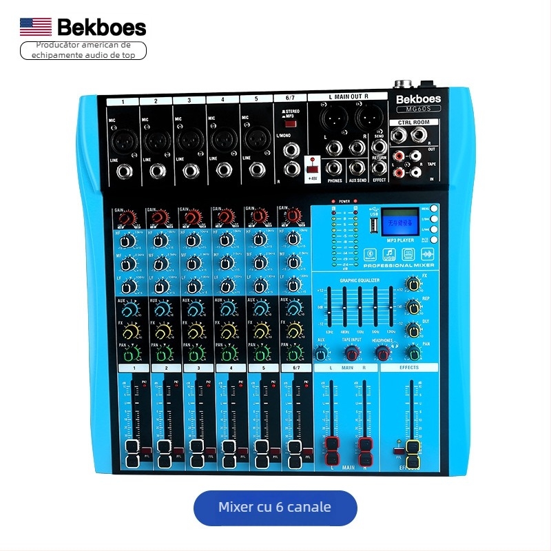 Mixer audio profesional, 7 canale, portabil, phantom power, USB și Bluetooth