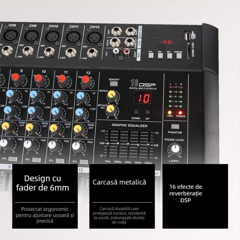 Mixer PMX compact cu amplificator încorporat, Bluetooth și intrare USB pentru transmisiuni live pe scenă în exterior la nunți