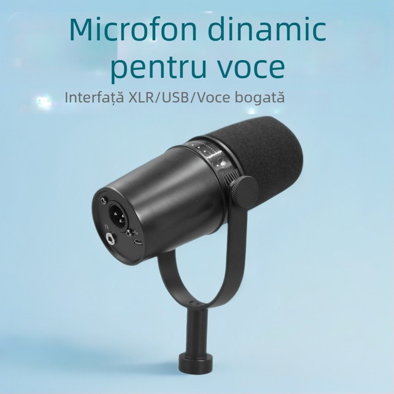 Microfon dinamic pentru streaming, cu interfață audio încorporată; captură supercardioidă; răspuns în frecvență 40Hz-20kHz
