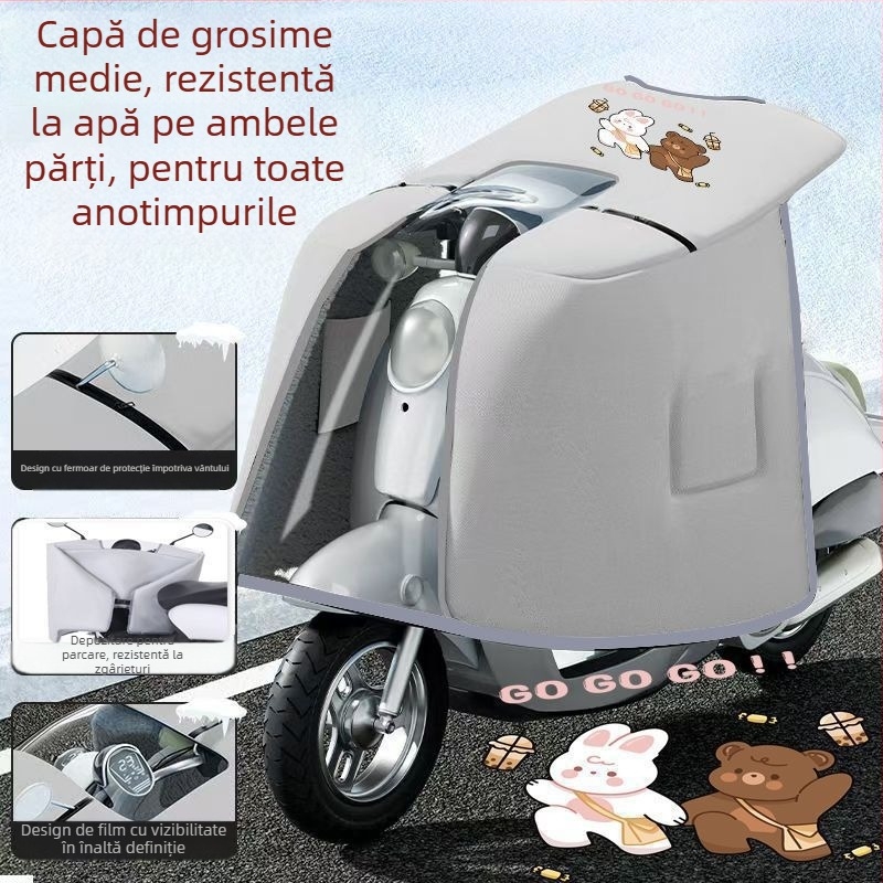 Protecție tip capă, cu două fețe, pentru bicicletă electrică, material PVC