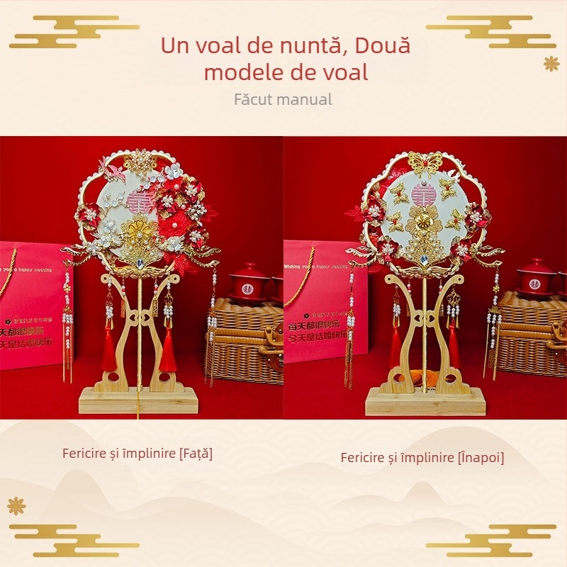 Evantai de nuntă - din țesut, dublu fațat, lucrat manual, cadou potrivit pentru nuntă