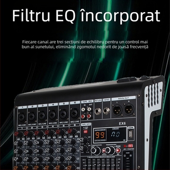 Mixer profesional cu 8 canale, reverb, egalizator, USB și Bluetooth, pentru scenă și KTV, 7 benzi EQ
