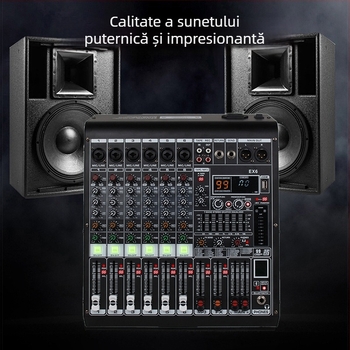 Mixer profesional cu 8 canale, reverb, egalizator, USB și Bluetooth, pentru scenă și KTV, 7 benzi EQ