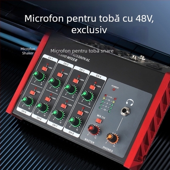 Mixer audio cu 8 canale, alimentare încorporată de 48V, pentru chitară, tobe și instrumente, monitorizare cu căști și înregistrare pe computer