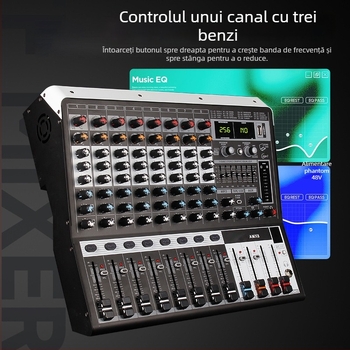 Mixer de 8 canale cu reverb și egalizator, USB și Bluetooth, afișaj cu 7 segmente