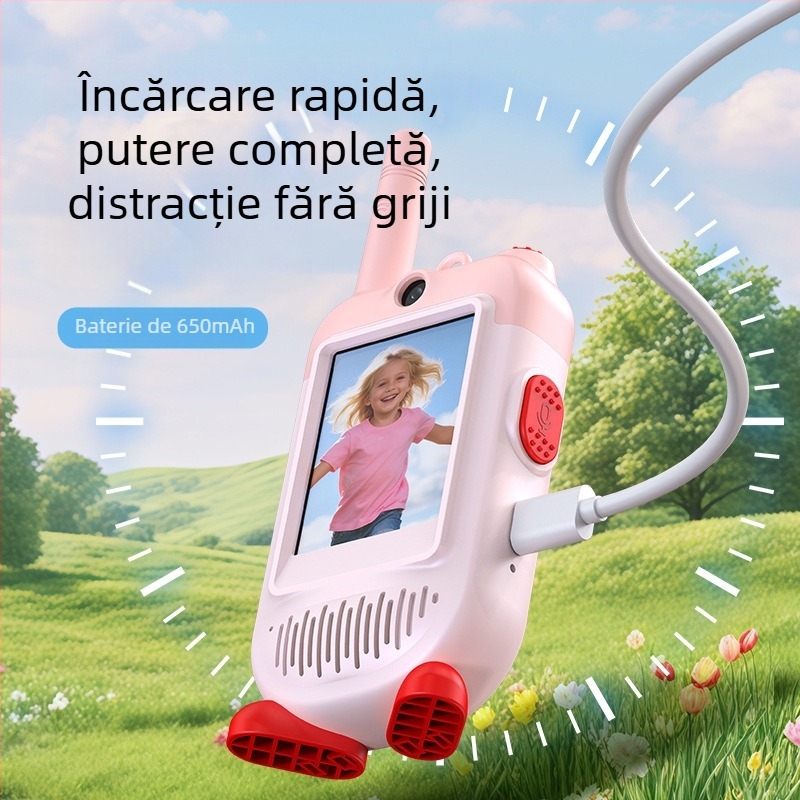 Interfon video pentru copii, exterior, cu afișaj 4G, 1 canal, 5W, rază până la 1,5 km, baterie Li-ion 650 mAh