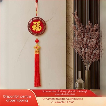 Pandantiv din felt cu caracter Fu și ornament de Anul Chinezesc, handmade