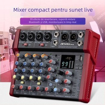 Mixer karaoke cu 4 canale, Bluetooth încorporat și efect de reverb, JXSOU UM33 pentru înregistrări acasă și streaming live