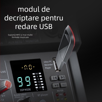 Mixer karaoke cu 4 canale, Bluetooth încorporat și efect de reverb, JXSOU UM33 pentru înregistrări acasă și streaming live