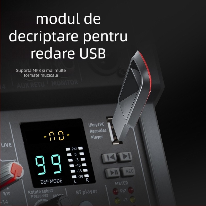 Mixer karaoke cu 4 canale, Bluetooth încorporat și efect de reverb, JXSOU UM33 pentru înregistrări acasă și streaming live