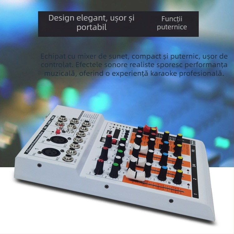 EP MIXER mixer audio cu 4 canale pentru streaming live, Bluetooth, înregistrare și efect de reverberație, compatibil cu telefonul mobil și PC-ul