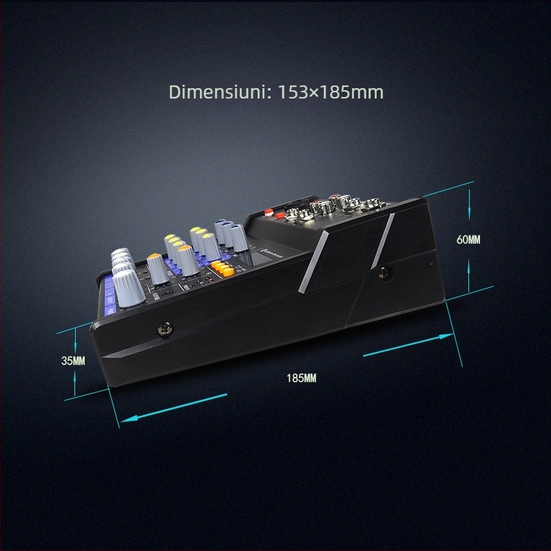 Mixer compact cu 4 canale, sistem wireless 1 la 2 integrat și card audio Bluetooth pentru streaming live și înregistrare