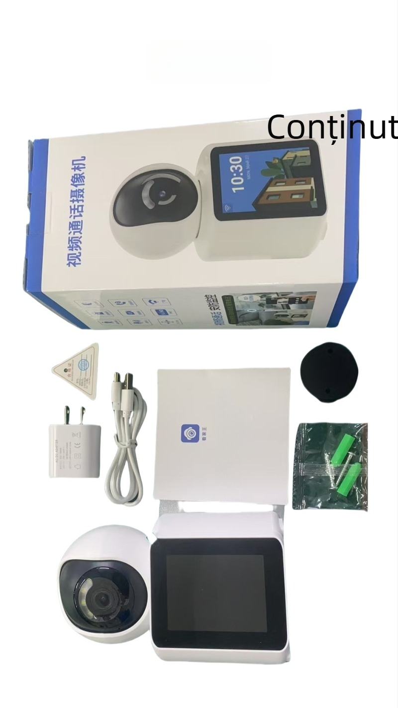 Cameră smart de interior cu videointercom bidirecțional, rezoluție 1080–1200p, Wi-Fi 2.4GHz și control prin aplicație mobilă, detecție de mișcare