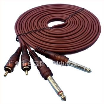 Cablu audio ecranat Zhongling, 6,35 mm la 2RCA, 6,5 mm la conectori banana dubli, husă din PVC elastică, pentru audio și video