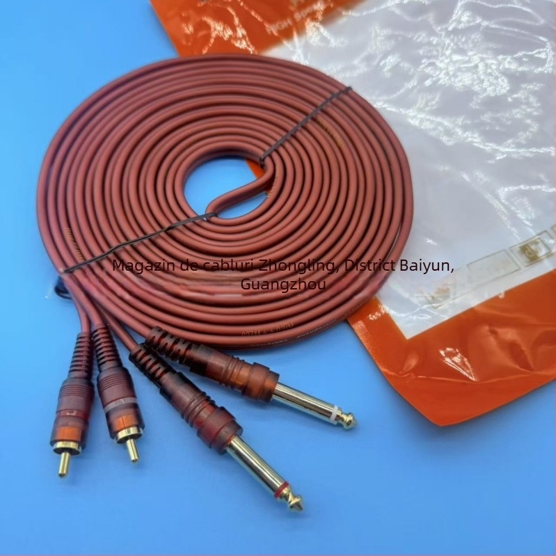 Cablu audio ecranat Zhongling, 6,35 mm la 2RCA, 6,5 mm la conectori banana dubli, husă din PVC elastică, pentru audio și video