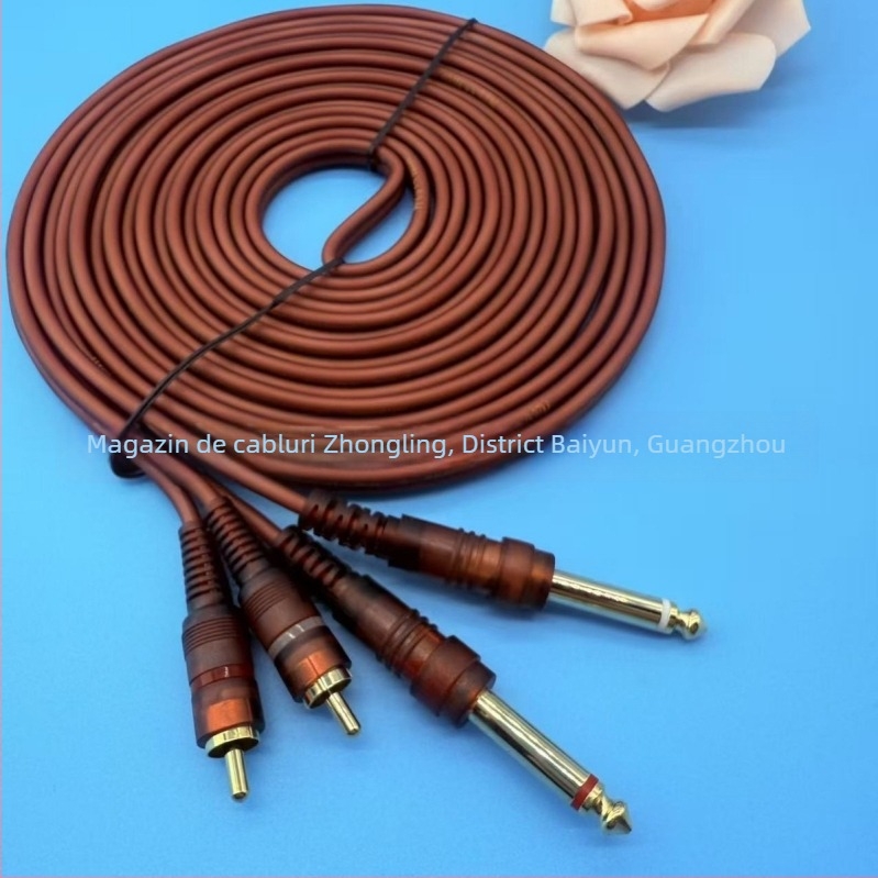 Cablu audio ecranat Zhongling, 6,35 mm la 2RCA, 6,5 mm la conectori banana dubli, husă din PVC elastică, pentru audio și video