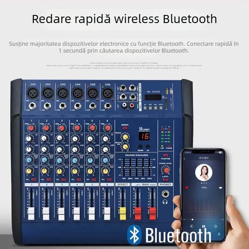 Mixer de 4/6/8/12 canale cu amplificator – all-in-one pentru spectacole în aer liber, karaoke și nunți, monitorizare audio