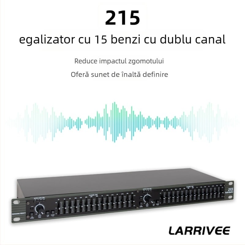 Egalizator cu două canale, 15 benzi, zgomot redus, reglaj de frecvențe, utilizare pe scenă profesională și acasă