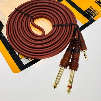 Zhongling cablu audio ecranat, 3 m, placat cu aur, 3,5 mm către dual 6,5 mm și 3,5 mm către dual 6,35 mm, pentru mixer PC, învelire PVC elastic