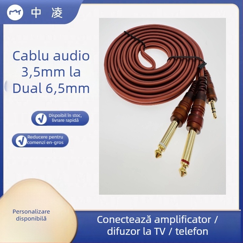 Zhongling cablu audio ecranat, 3 m, placat cu aur, 3,5 mm către dual 6,5 mm și 3,5 mm către dual 6,35 mm, pentru mixer PC, învelire PVC elastic
