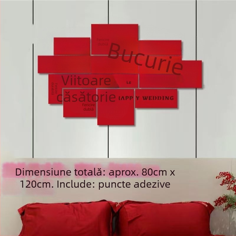 Decorațiune pentru cameră de nuntă: autocolant 3D cu simbolul fericirii duble, din hârtie, ambalaj OPP, brand Shu birch, pentru nunți