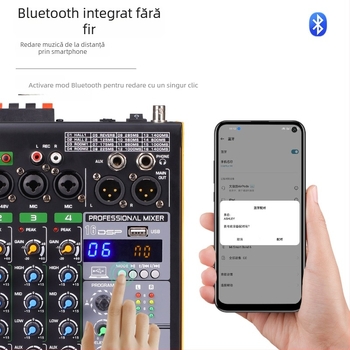COKYIS mixer Bluetooth cu 4 canale, sistem dual de microfoane wireless și interfață USB pentru streaming live